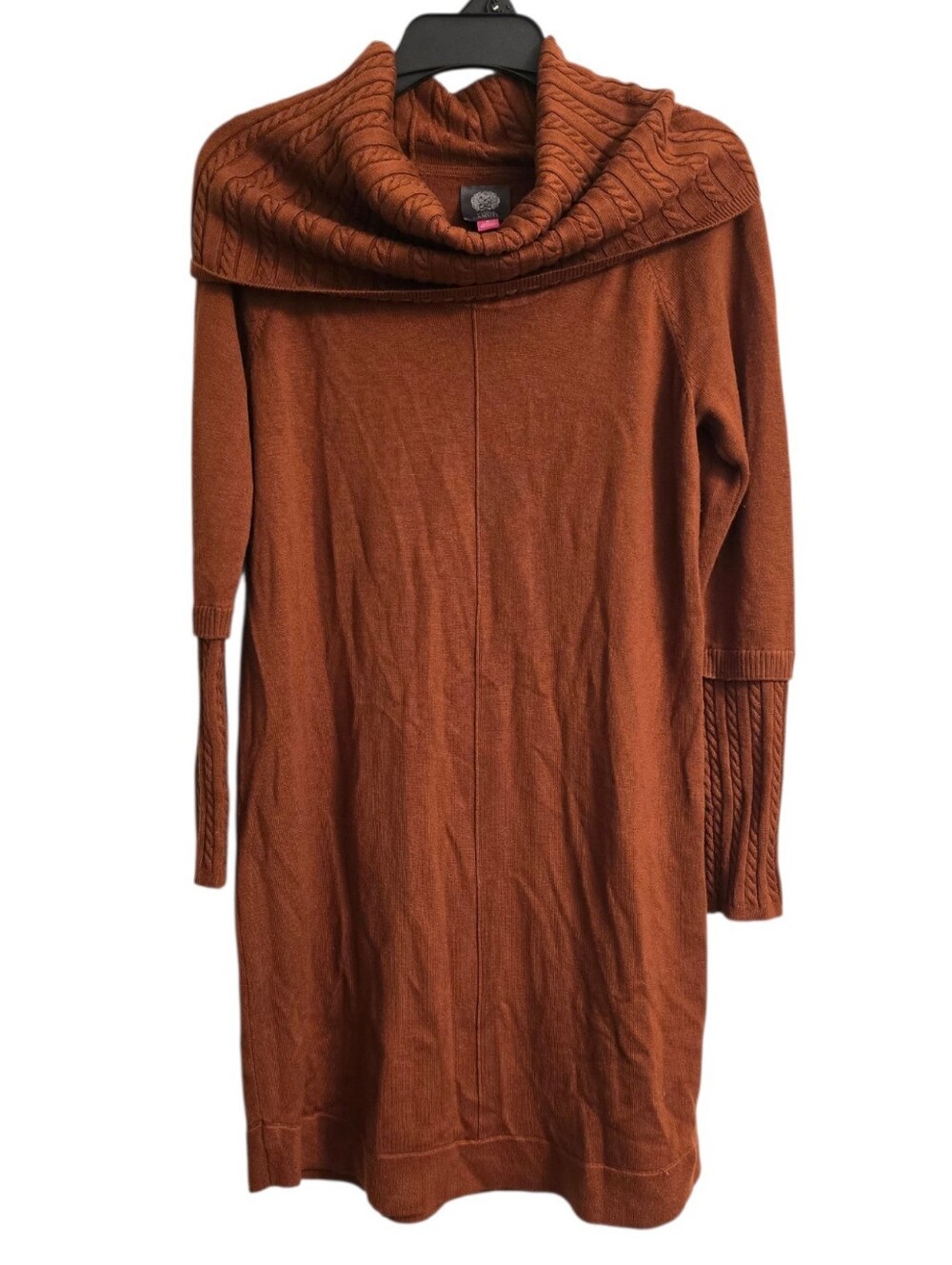 Vince Camuto Burnt Orange Cowl Neck Knit Sweater Dress Fall Boho Chic M